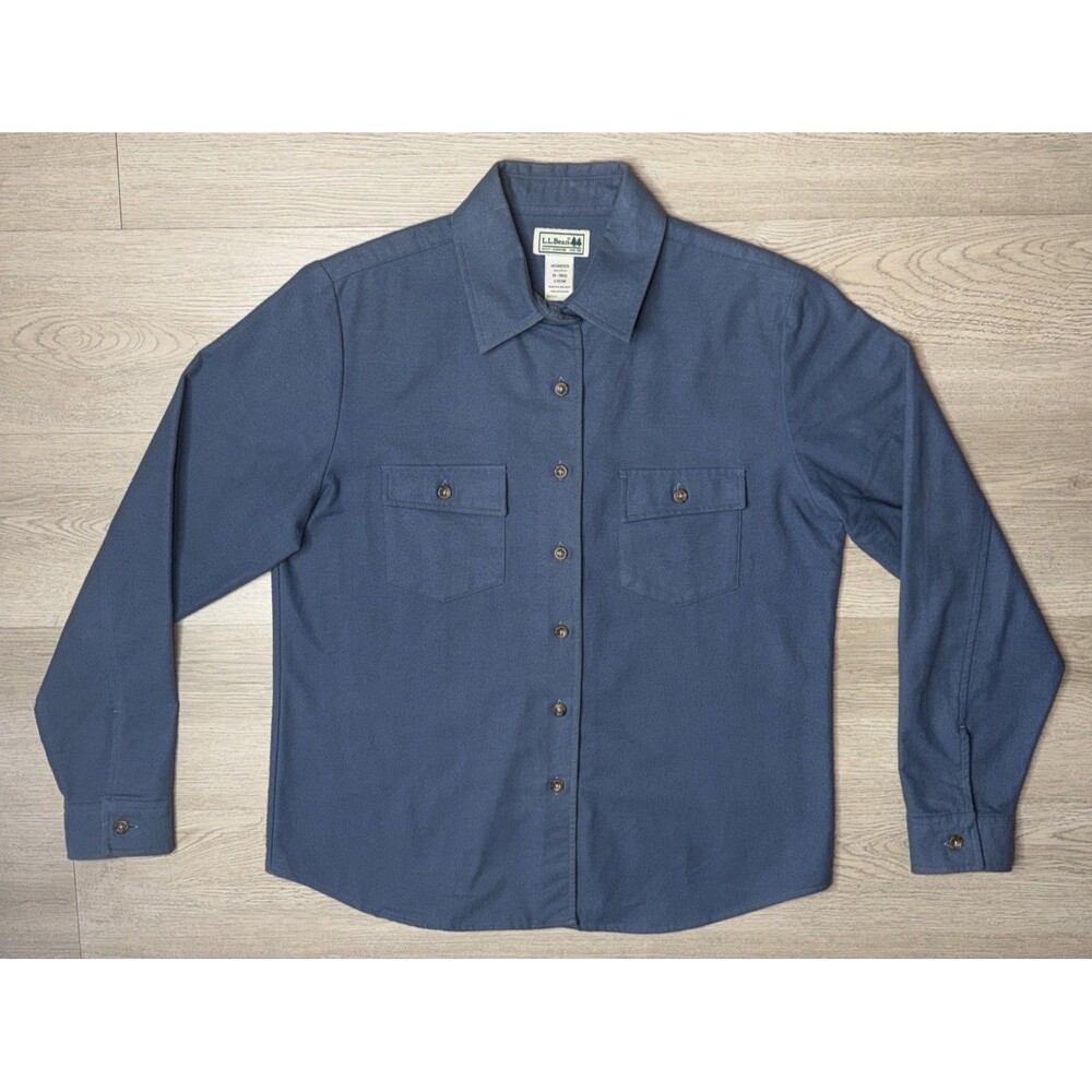 L.L. Bean Chamois Shirt Womens Medium Regular Blue Heavyweight Cotton Flannel
